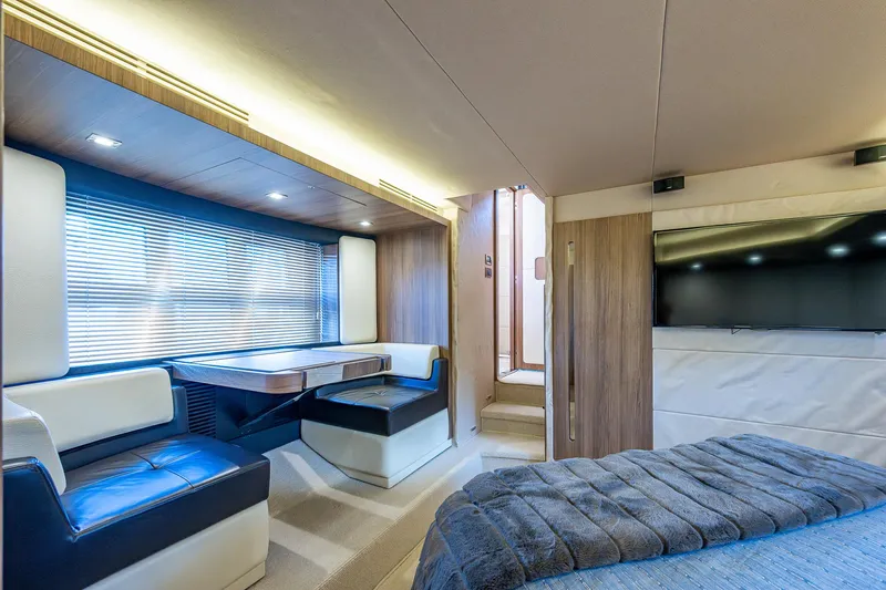  Yacht Photos Pics Luxurious interior of a 2014 Azimut 55S yacht with modern seating and elegant design.