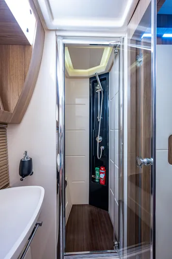  Yacht Photos Pics 2014 Azimut 55S yacht bathroom with modern shower and sleek design.