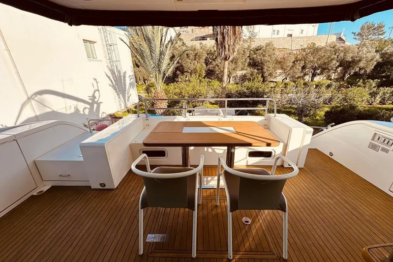  Yacht Photos Pics Luxury deck of 2014 Fairline Squadron 65 yacht with seating and table.