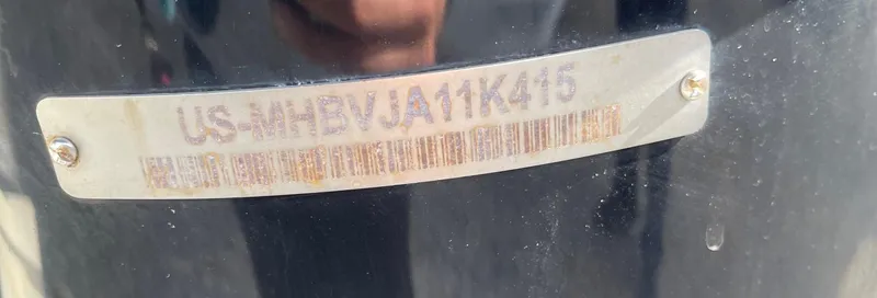  Yacht Photos Pics 2015 Hydra-Sports 3400 Center Console boat identification plate with serial number and barcode.