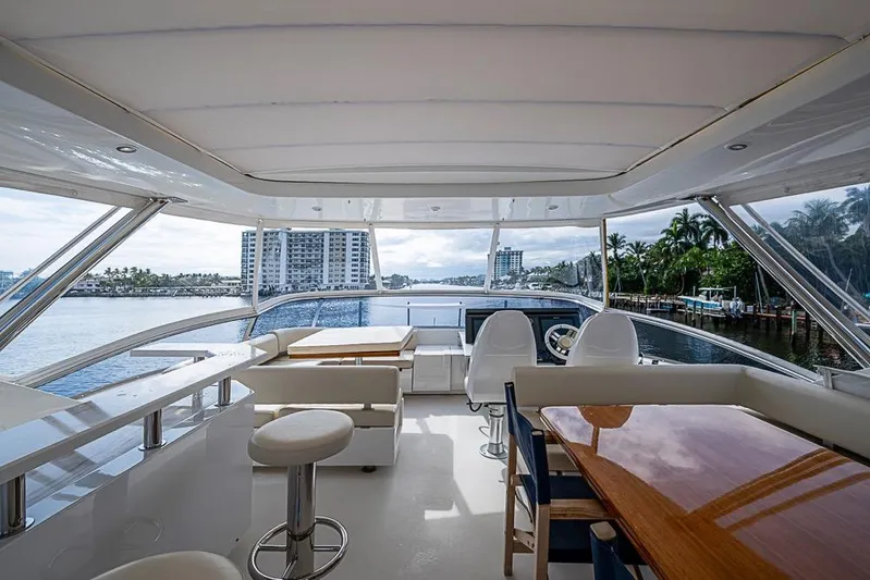 Lucky 7 Yacht Photos Pics Luxurious 2017 Azimut 80 yacht interior with elegant seating and scenic waterfront view.