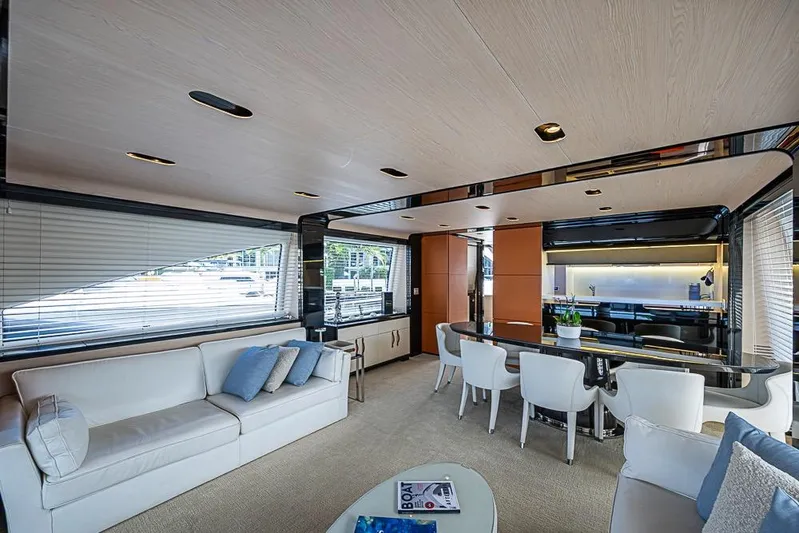 Lucky 7 Yacht Photos Pics Luxurious interior of 2017 Azimut 80 yacht with modern furnishings and elegant design.