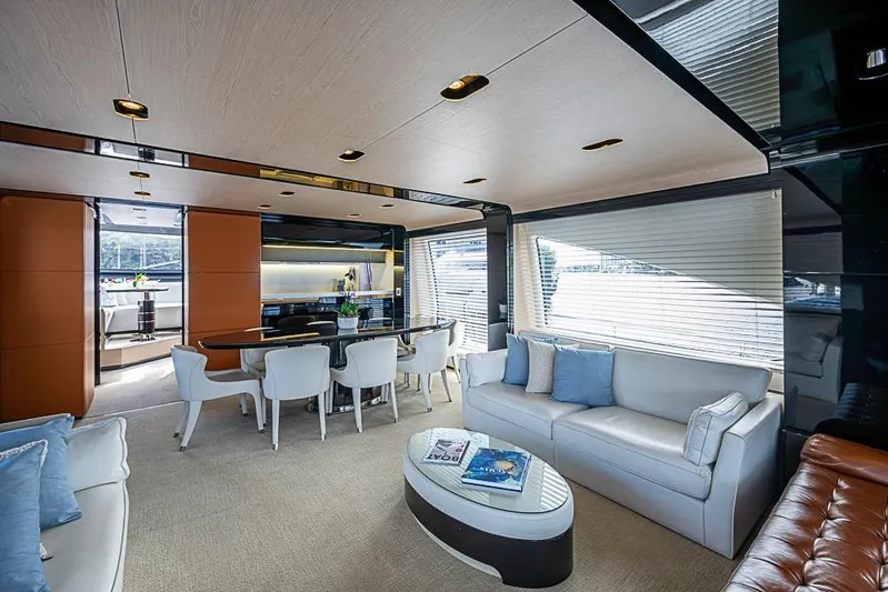 Lucky 7 Yacht Photos Pics Luxurious interior of 2017 Azimut 80 yacht with modern furnishings and elegant design.