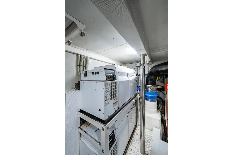 Lucky 7 Yacht Photos Pics Engine room of 2017 Azimut 80 yacht, featuring modern equipment and piping.