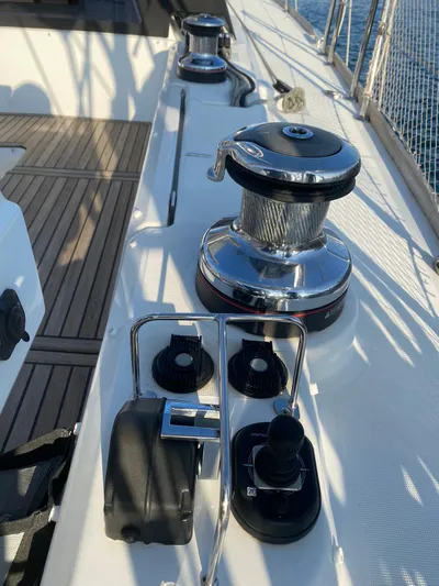  Yacht Photos Pics 2014 Beneteau Sense 50 yacht deck with winches and control panel.