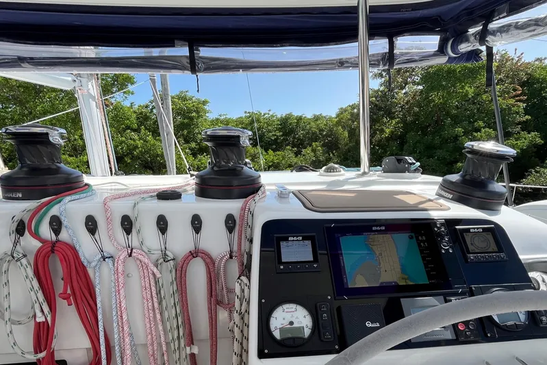  Yacht Photos Pics Cockpit of 2018 Lagoon 450S yacht with navigation equipment and winches.