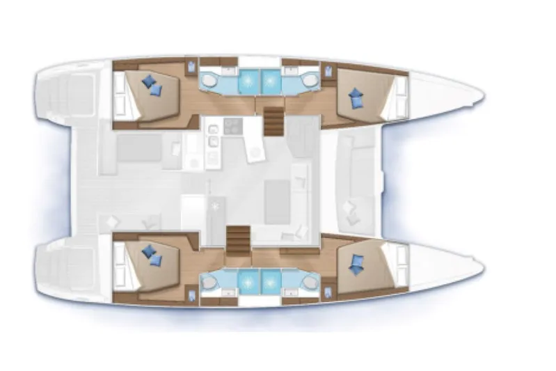  Yacht Photos Pics Floor plan of a 2018 Lagoon 450S catamaran, featuring cabins and living areas.