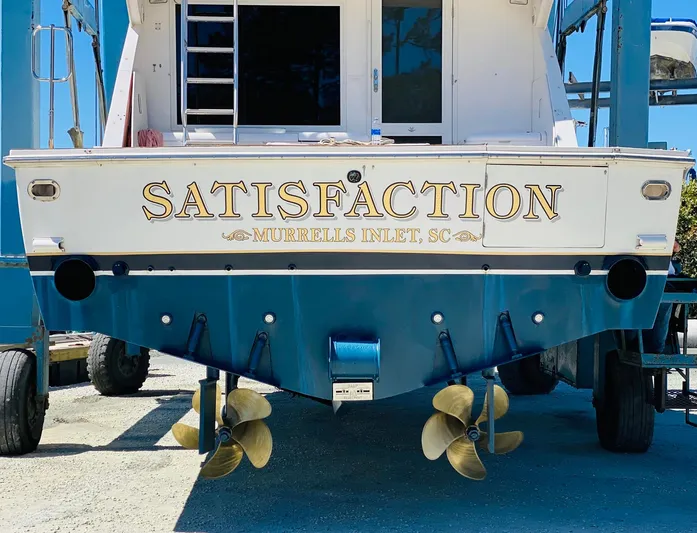 Satisfaction Yacht Photos Pics 1999 Bertram 60 Convertible boat named Satisfaction in Murrells Inlet, SC.