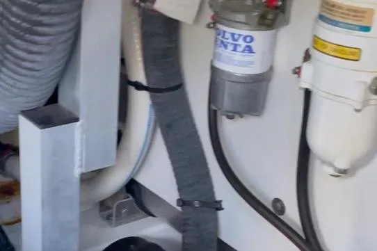 Ultima Risa Yacht Photos Pics Engine compartment of a 2016 Prestige 450 S yacht, featuring Volvo Penta components.