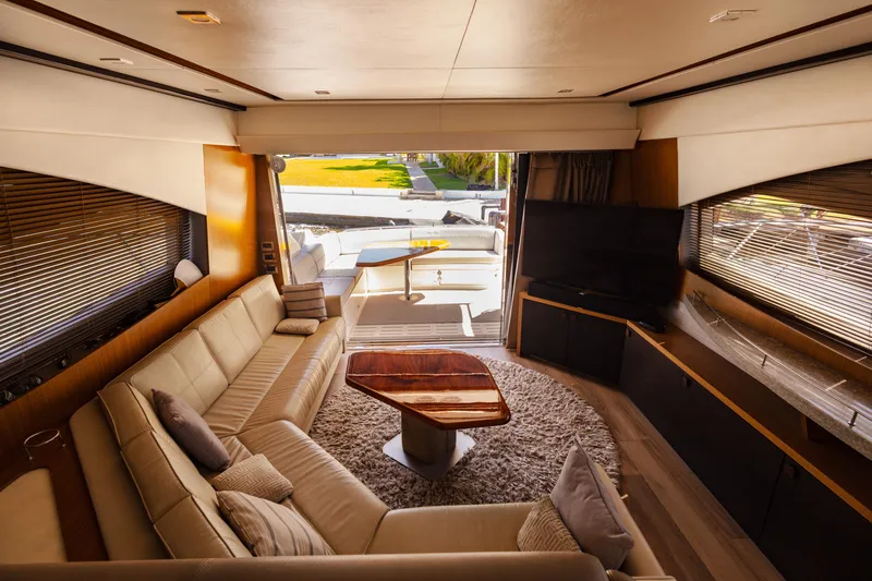 2018 Sea Ray L590 @ Cancun Yacht Photos Pics Luxurious interior of 2018 Sea Ray L590 yacht with elegant seating and modern decor.