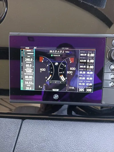 2018 Sea Ray L590 @ Cancun Yacht Photos Pics 2018 Sea Ray L590 dashboard display with engine metrics and navigation data.