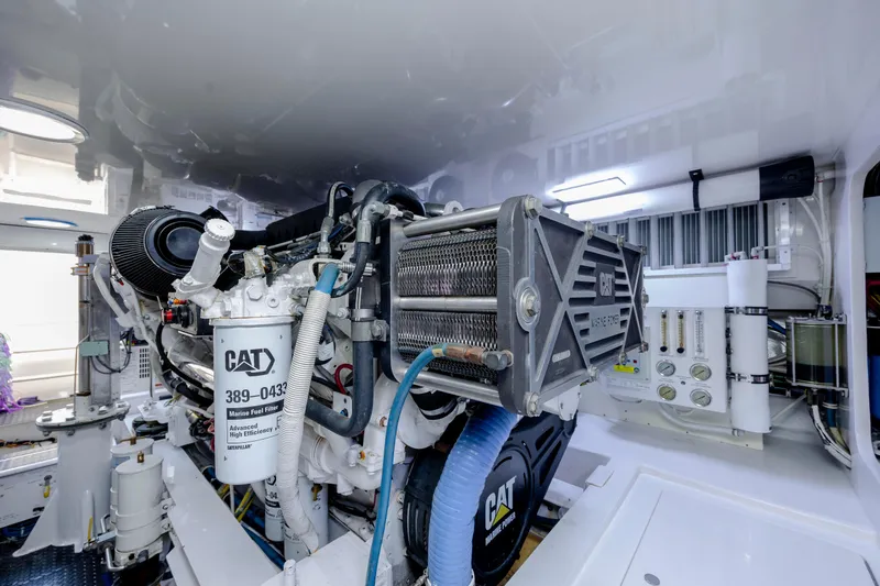 Reel Developers Yacht Photos Pics Engine room of 2009 Viking 60 Convertible yacht with CAT marine power components.