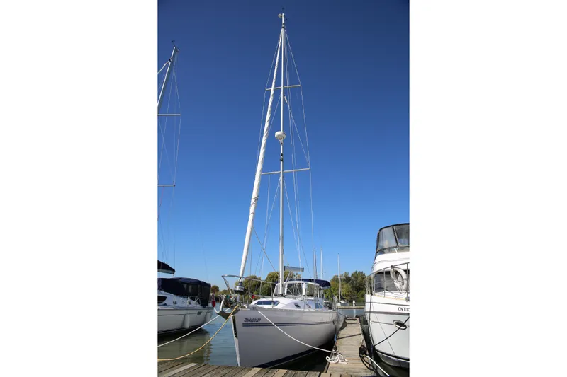 Platypus Yacht Photos Pics 2014 Catalina 445 sailboat docked under clear blue sky.
