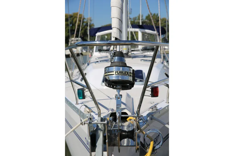Platypus Yacht Photos Pics Close-up of 2014 Catalina 445 sailboat's bow with Furlex system.