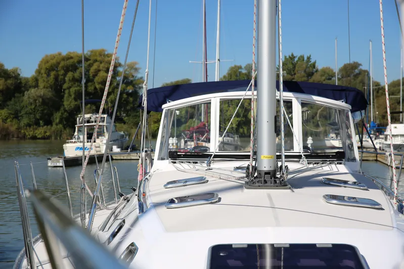 Platypus Yacht Photos Pics 2014 Catalina 445 sailboat docked in a serene marina setting.