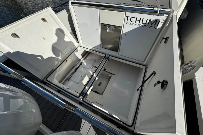  Yacht Photos Pics Open storage compartment on 2017 Axopar 37 Sun Top boat, Coconut Grove, FL.