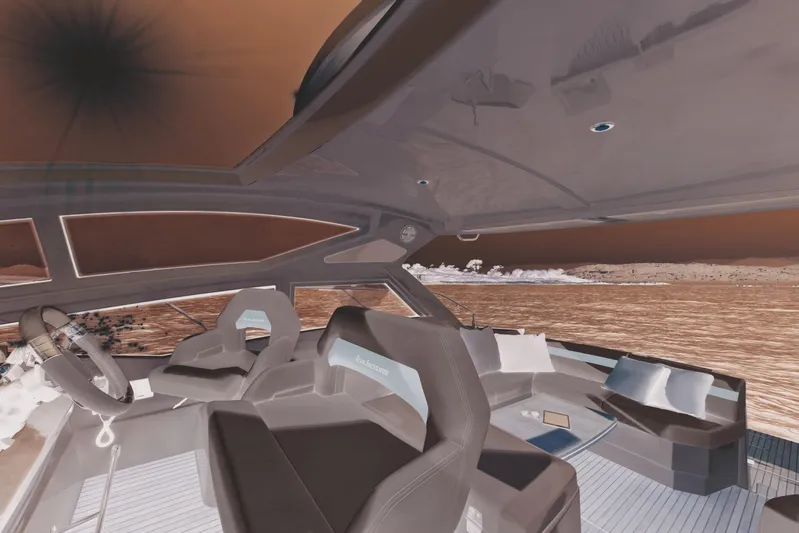  Yacht Photos Pics Interior of a 2019 Beneteau 40 yacht with modern seating and panoramic windows.