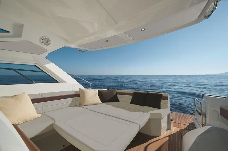  Yacht Photos Pics Luxurious seating area on a 2019 Beneteau 40 yacht with ocean view.