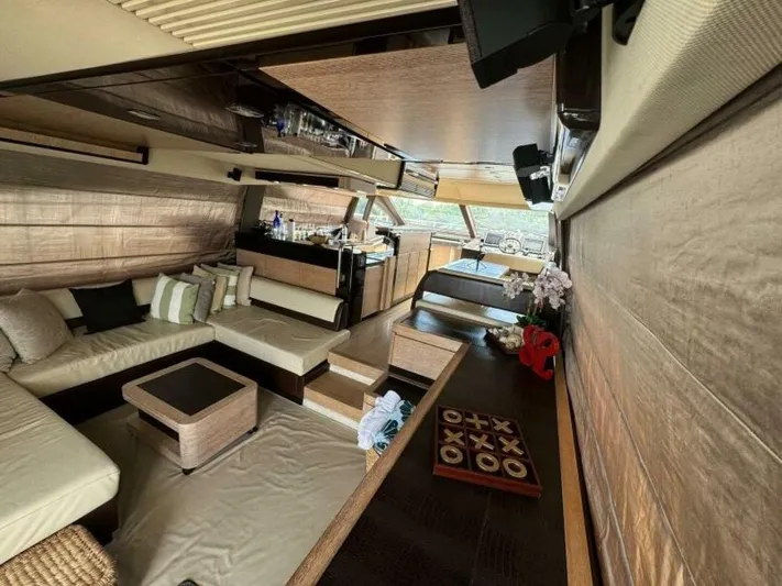 Odyssey Yacht Photos Pics Luxurious interior of a 2013 Azimut 64 Fly yacht with modern furnishings.