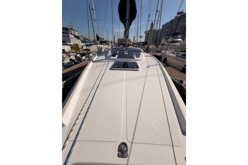 First 36 Yacht Photos Pics 2023 Beneteau First 36 sailboat deck view at marina.