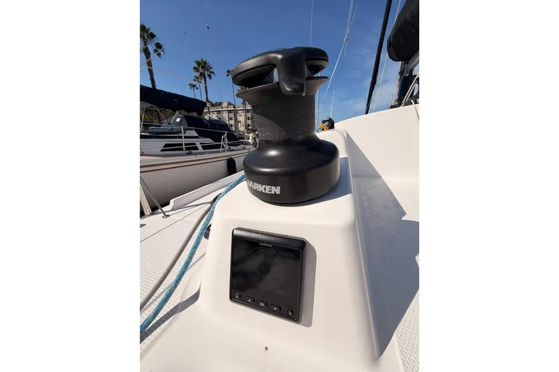 First 36 Yacht Photos Pics 2023 Beneteau First 36 sailboat deck with Harken winch and Garmin display.