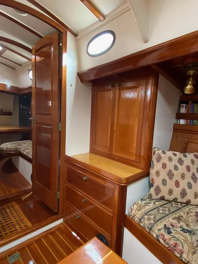 "warm Rain Ii" Yacht Photos Pics Luxurious 1992 Bruce King custom yacht interior with polished wood and elegant furnishings.
