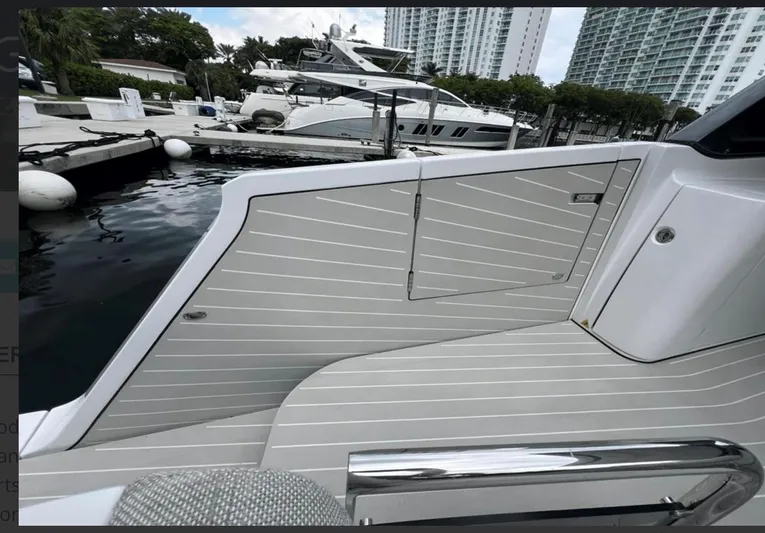  Yacht Photos Pics 2022 Azimut Verve 42 yacht deck with sleek design, docked at marina.