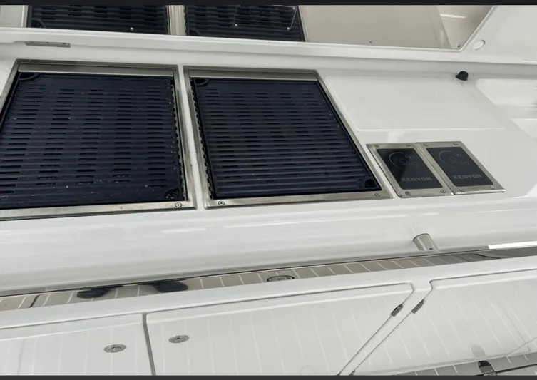  Yacht Photos Pics Outdoor kitchen area on 2022 Azimut Verve 42 yacht with grill and stove.