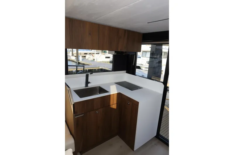Your New Boat Yacht Photos Pics Modern kitchen interior of 2026 Cobra Yachts Sea Master 45 with sleek design.