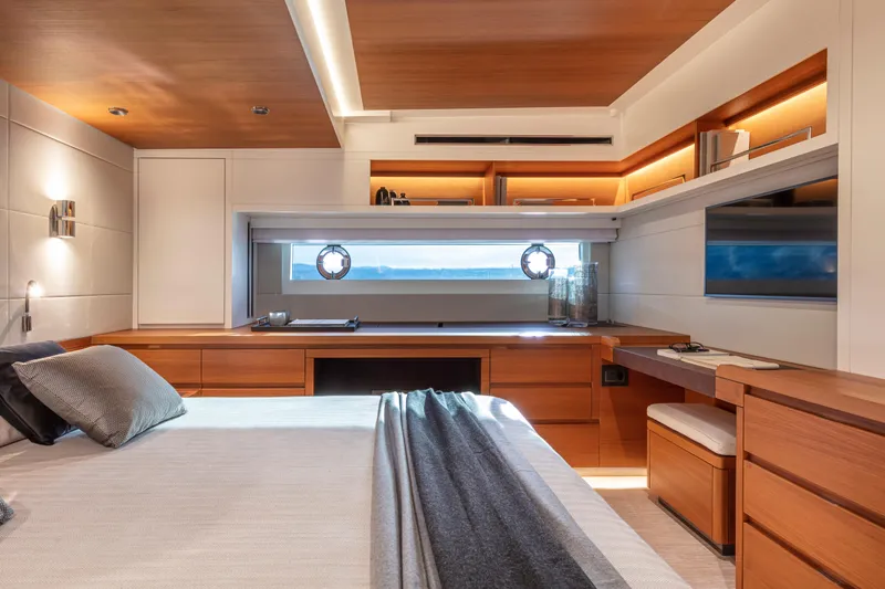  Yacht Photos Pics Luxurious interior of 2026 Pardo Yachts E60, featuring modern design and elegant wood finishes.