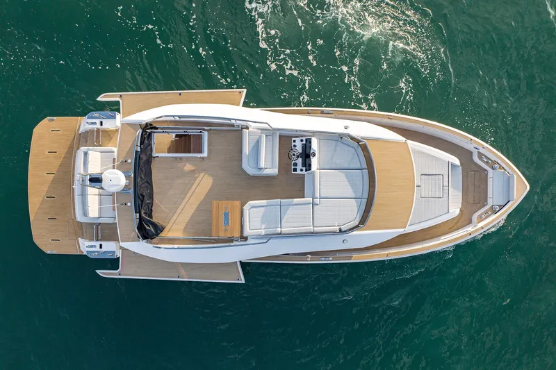  Yacht Photos Pics Aerial view of 2026 Pardo Yachts E60 luxury yacht on open water.