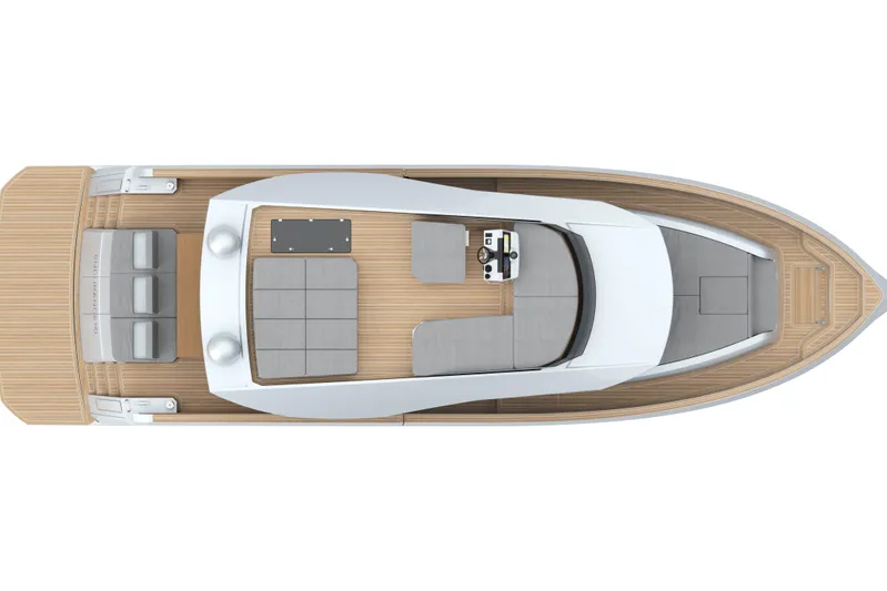  Yacht Photos Pics Top view of 2026 Pardo Yachts E60, showcasing sleek design and spacious deck layout.