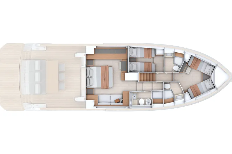  Yacht Photos Pics Top view of 2026 Pardo Yachts E60 interior layout, showcasing cabins and amenities.