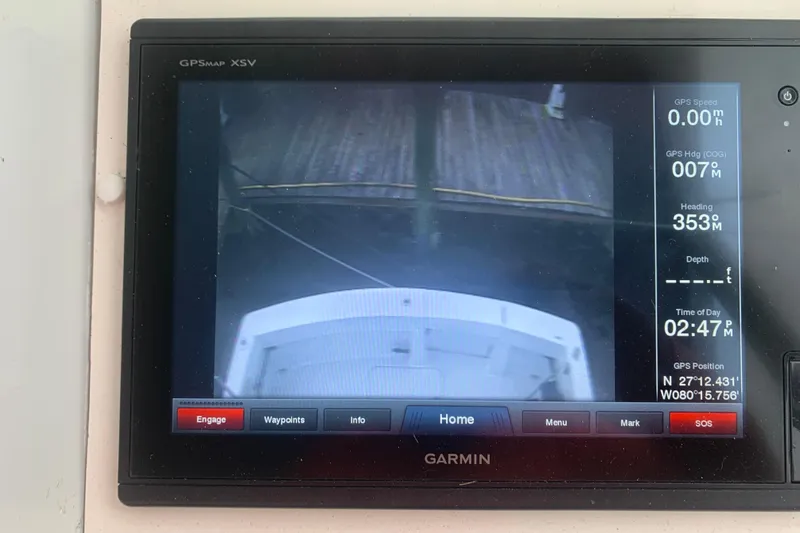  Yacht Photos Pics Garmin GPS display on 1999 Hatteras 52 Cockpit Motor Yacht, showing navigation data.