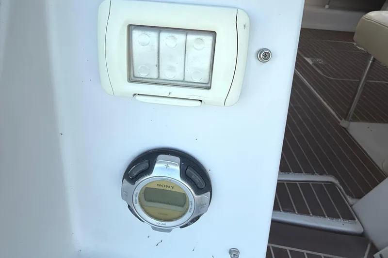 Fresh Off The Boat Yacht Photos Pics Control panel and Sony audio system on 2008 Four Winns 378 Vista boat.