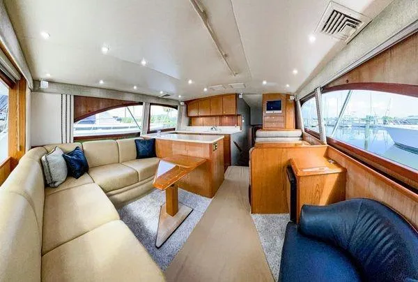 No Name Yacht Photos Pics Luxurious interior of 2008 Ocean Yachts 46SS with elegant seating and modern amenities.