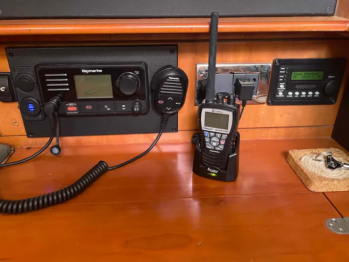 Gratitude Yacht Photos Pics Boat communication equipment on a 1999 Moody 46 CC, featuring radios and control panels.