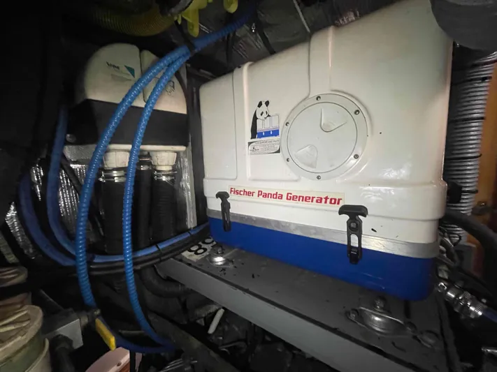 Gratitude Yacht Photos Pics Engine room of 1999 Moody 46 CC with Fischer Panda Generator.
