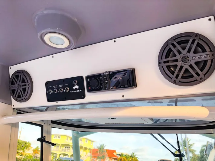  Yacht Photos Pics 2018 World Cat 320 CC boat audio system with JL Audio speakers and control panel.