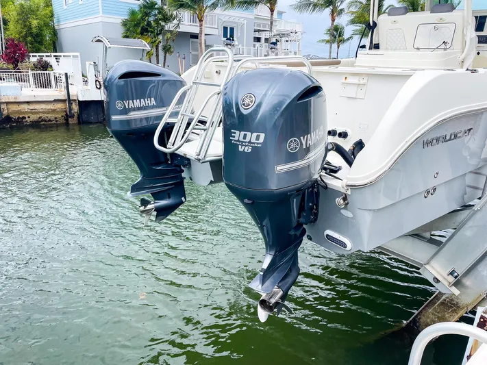  Yacht Photos Pics 2018 World Cat 320 CC with dual Yamaha 300 V6 outboard engines on water.