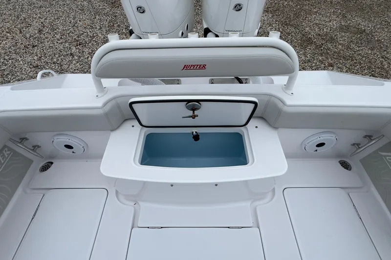  Yacht Photos Pics 2024 Jupiter 32 FS boat deck with storage compartments and seating.