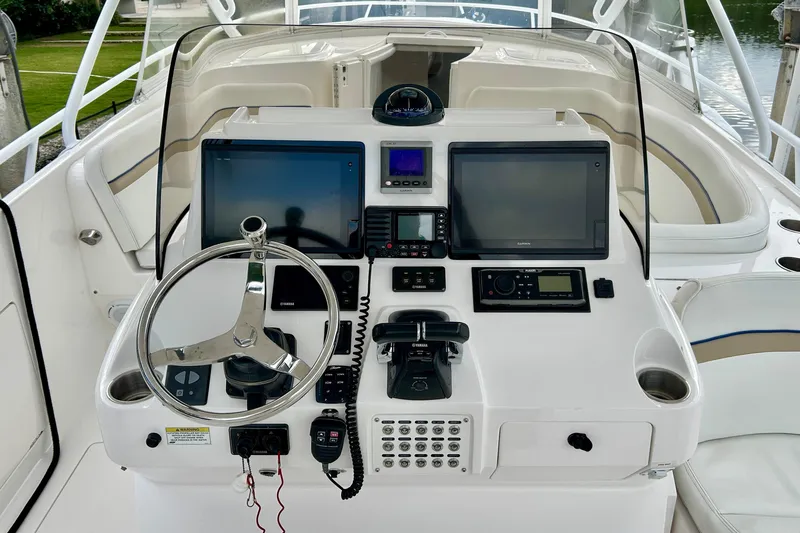  Yacht Photos Pics Cockpit of 2012 Intrepid 400 Cuddy with advanced navigation and control systems.