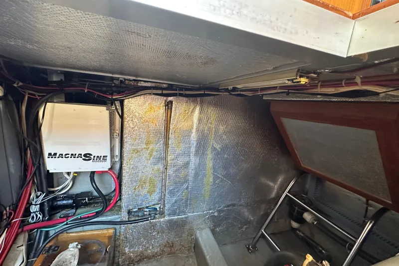 S.k.i Yacht Photos Pics Engine room of 2000 Eagle 40 Pilothouse Trawler with electrical components and wiring.