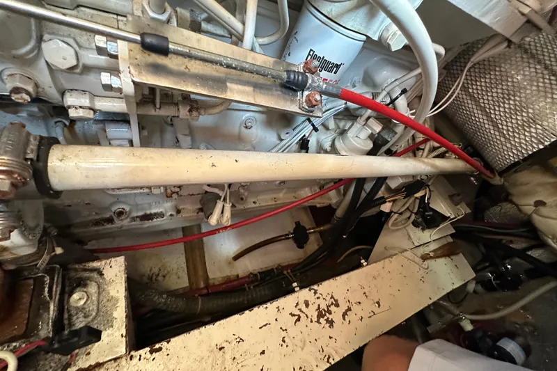 S.k.i Yacht Photos Pics Engine room of a 2000 Eagle 40 Pilothouse Trawler with visible components and wiring.