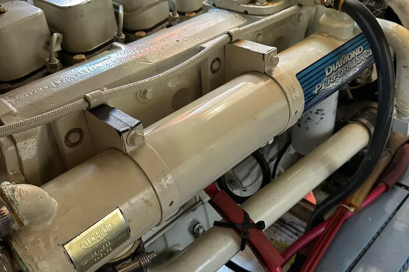 S.k.i Yacht Photos Pics Engine of 2000 Eagle 40 Pilothouse Trawler with Diamond Performance Series label.