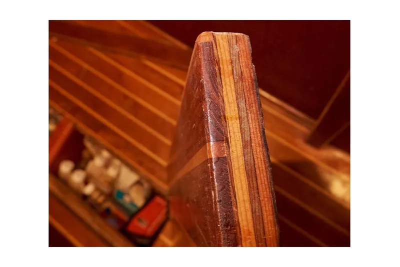  Yacht Photos Pics Close-up of wooden interior detail on 1983 Valiant 40 Selah boat.