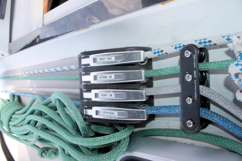 Lola Yacht Photos Pics Sailing ropes and clutches on a 1995 J Boats J/130 yacht deck.