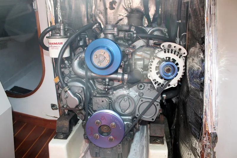 Lola Yacht Photos Pics Engine of a 1995 J Boats J/130 sailboat, featuring Yanmar components.