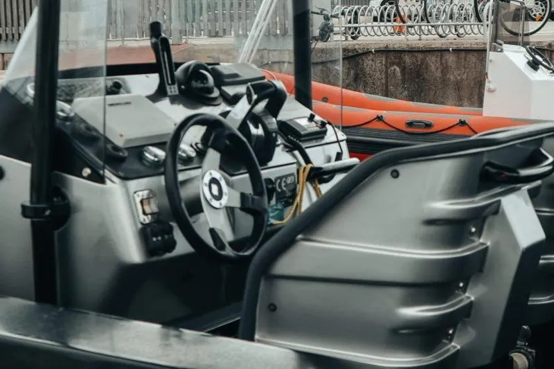  Yacht Photos Pics Interior of a 2008 Fabio Buzzi FB 38 boat, featuring steering wheel and controls.