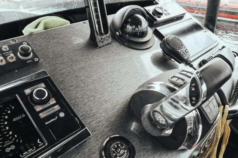  Yacht Photos Pics Control panel of a 2008 Fabio Buzzi FB 38 boat with navigation instruments.